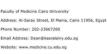 Faculty of Medicine Cairo University Address Contact Number