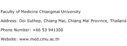Faculty of Medicine Chiangmai University Address Contact Number