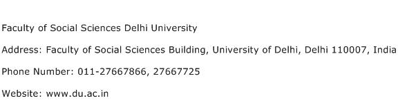 Faculty of Social Sciences Delhi University Address Contact Number