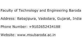 Faculty of Technology and Engineering Baroda Address Contact Number