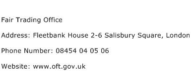 Fair Trading Office Address Contact Number