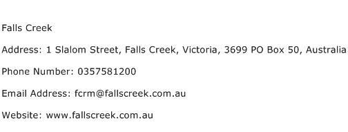 Falls Creek Address Contact Number