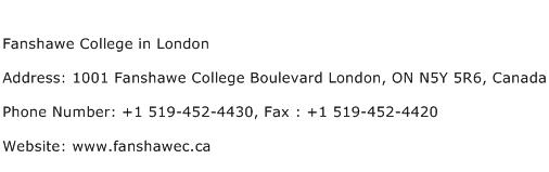 Fanshawe College in London Address Contact Number