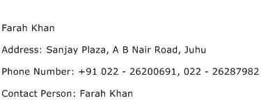 Farah Khan Address Contact Number