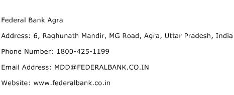 Federal Bank Agra Address Contact Number