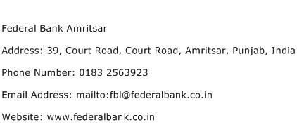 Federal Bank Amritsar Address Contact Number