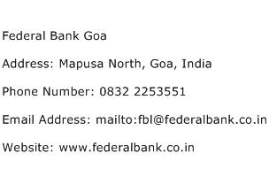 Federal Bank Goa Address Contact Number