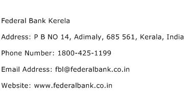 Federal Bank Kerela Address Contact Number