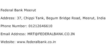 Federal Bank Meerut Address Contact Number