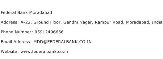Federal Bank Moradabad Address Contact Number