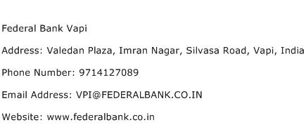 Federal Bank Vapi Address Contact Number