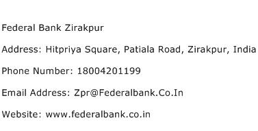 Federal Bank Zirakpur Address Contact Number