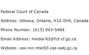 Federal Court of Canada Address Contact Number
