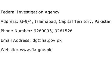 Federal Investigation Agency Address Contact Number