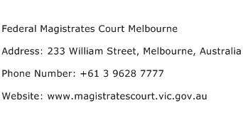 Federal Magistrates Court Melbourne Address Contact Number
