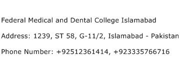 Federal Medical and Dental College Islamabad Address Contact Number