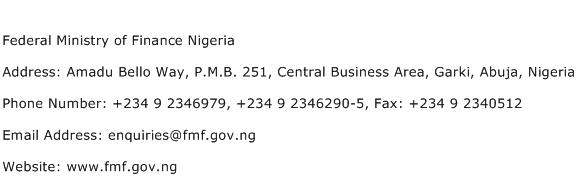Federal Ministry of Finance Nigeria Address Contact Number