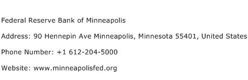 Federal Reserve Bank of Minneapolis Address Contact Number