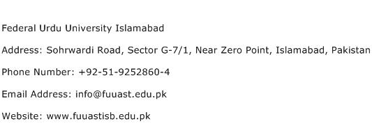 Federal Urdu University Islamabad Address Contact Number