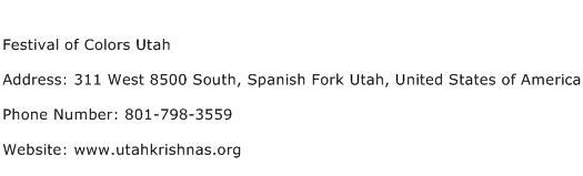 Festival of Colors Utah Address Contact Number