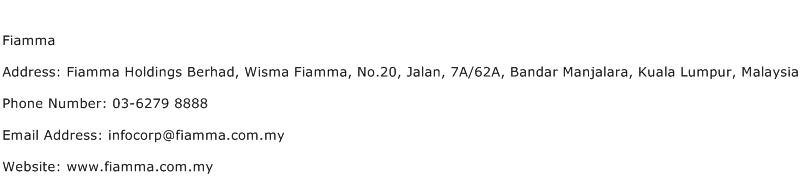 Fiamma Address Contact Number