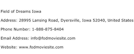 Field of Dreams Iowa Address Contact Number
