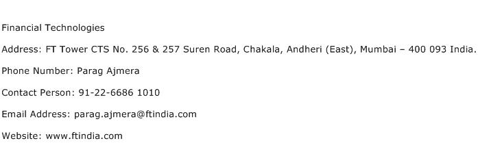 Financial Technologies Address Contact Number