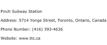 Finch Subway Station Address Contact Number