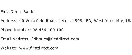 First Direct Bank Address Contact Number