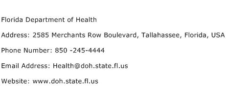 Florida Department of Health Address Contact Number
