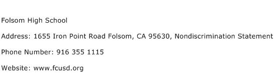Folsom High School Address Contact Number