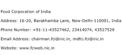 Food Corporation of India Address Contact Number