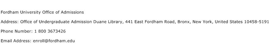 Fordham University Office of Admissions Address Contact Number