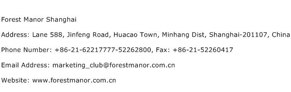 Forest Manor Shanghai Address Contact Number