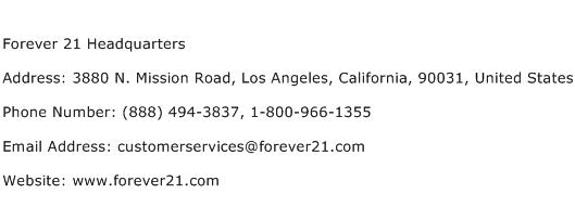 Forever 21 Headquarters Address Contact Number