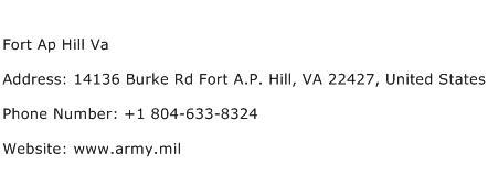 Fort Ap Hill Va Address Contact Number