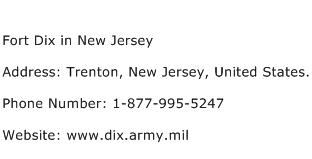 Fort Dix in New Jersey Address Contact Number