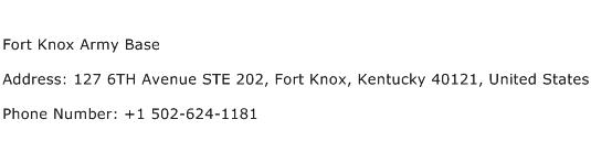 Fort Knox Army Base Address Contact Number