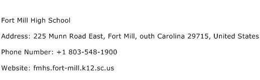 Fort Mill High School Address Contact Number