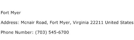 Fort Myer Address Contact Number