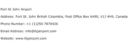 Fort St John Airport Address Contact Number