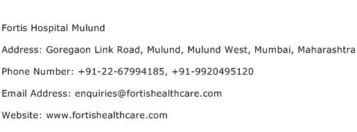 Fortis Hospital Mulund Address Contact Number
