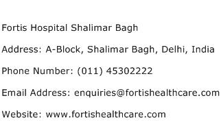 Fortis Hospital Shalimar Bagh Address Contact Number