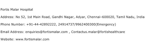 Fortis Malar Hospital Address Contact Number