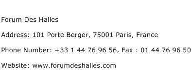 Forum Des Halles Address Contact Number