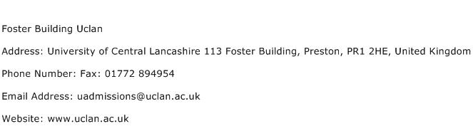 Foster Building Uclan Address Contact Number