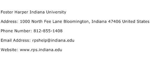 Foster Harper Indiana University Address Contact Number