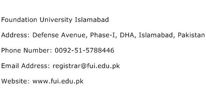 Foundation University Islamabad Address Contact Number