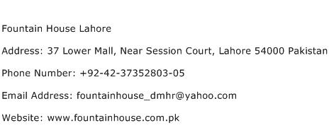Fountain House Lahore Address Contact Number