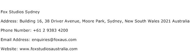 Fox Studios Sydney Address Contact Number
